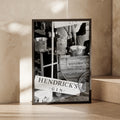 Hendrick's Gin Vintage Sign, Distilled and Bottled in Scotland, Black and White Wall Art Print