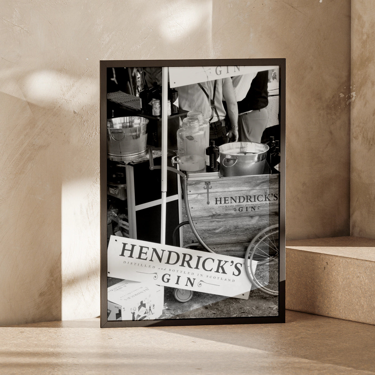 Hendrick's Gin Vintage Sign, Distilled and Bottled in Scotland, Black and White Wall Art Print