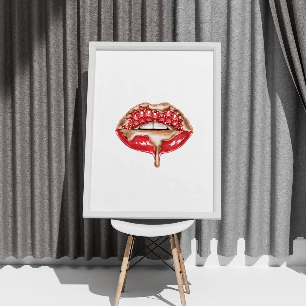 Red Kisses Wall Art, Glamorous Lips Print, Bold Beauty Decor, Modern Minimalist Poster for Bedroom