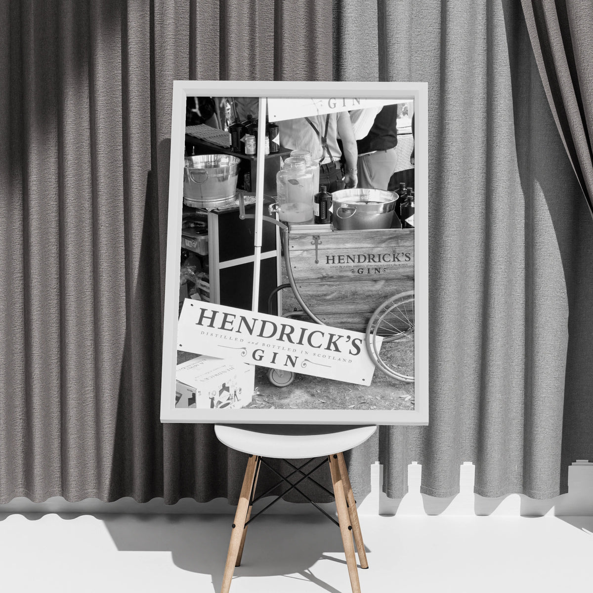 Hendrick's Gin Vintage Sign, Distilled and Bottled in Scotland, Black and White Wall Art Print
