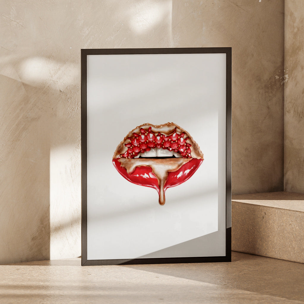 Red Kisses Wall Art, Glamorous Lips Print, Bold Beauty Decor, Modern Minimalist Poster for Bedroom