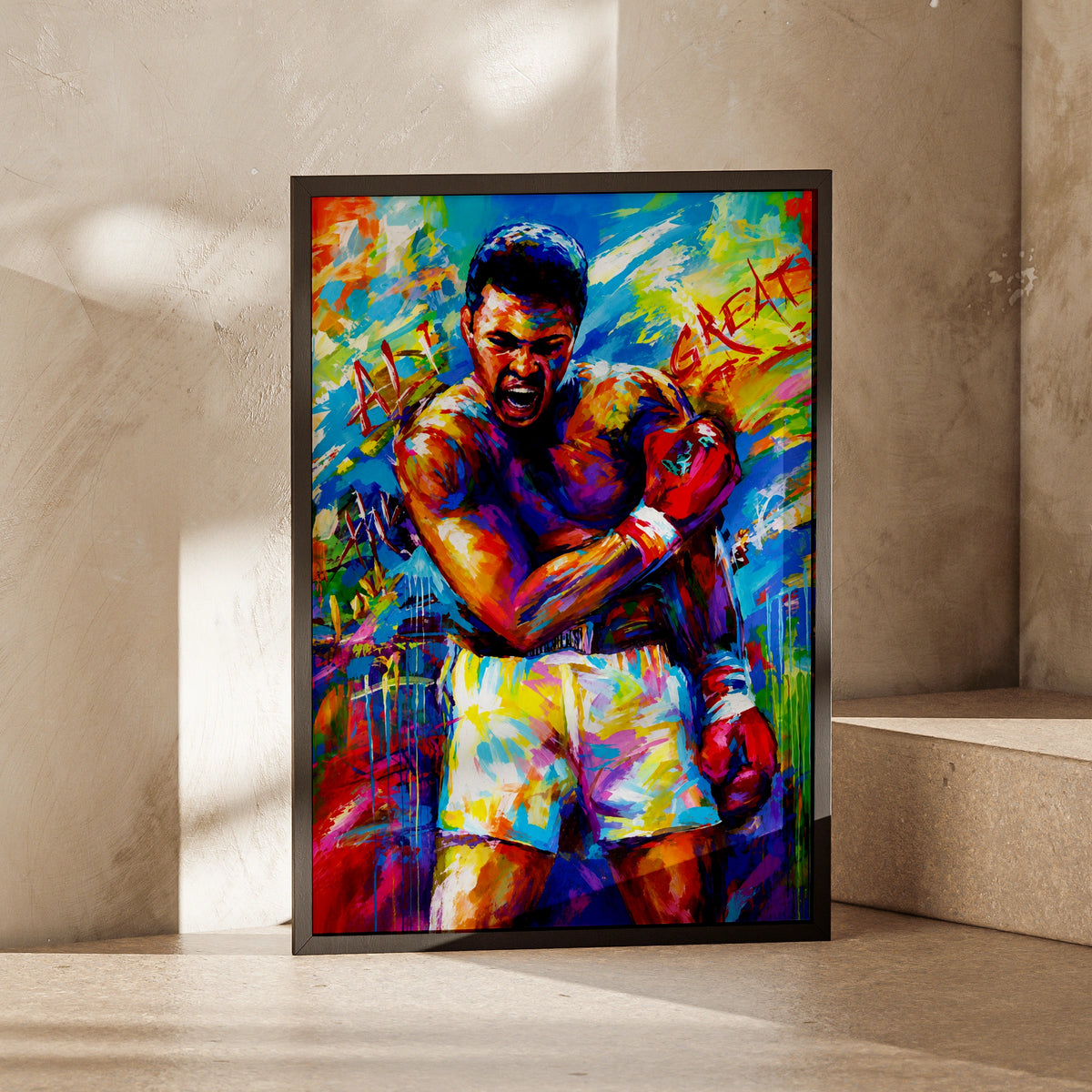Ali Inspired Wall Art Print, Colourful Boxing Poster, Motivational Sports Decor, Canvas Artwork