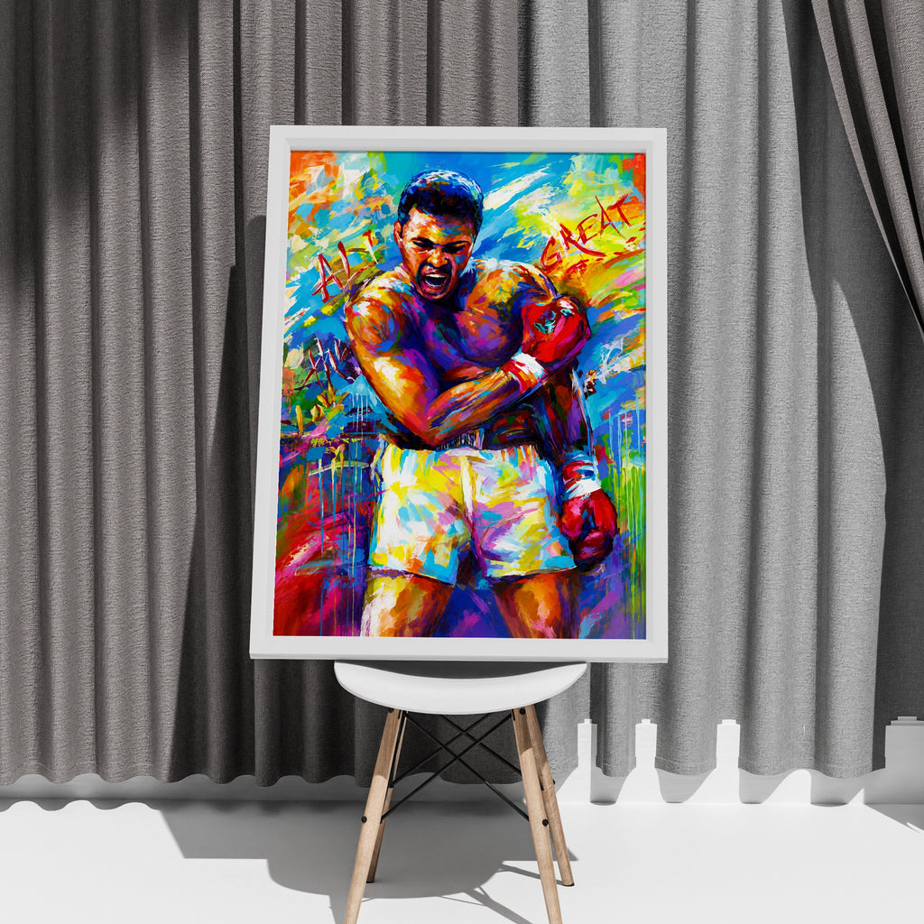 Ali Inspired Wall Art Print, Colourful Boxing Poster, Motivational Sports Decor, Canvas Artwork