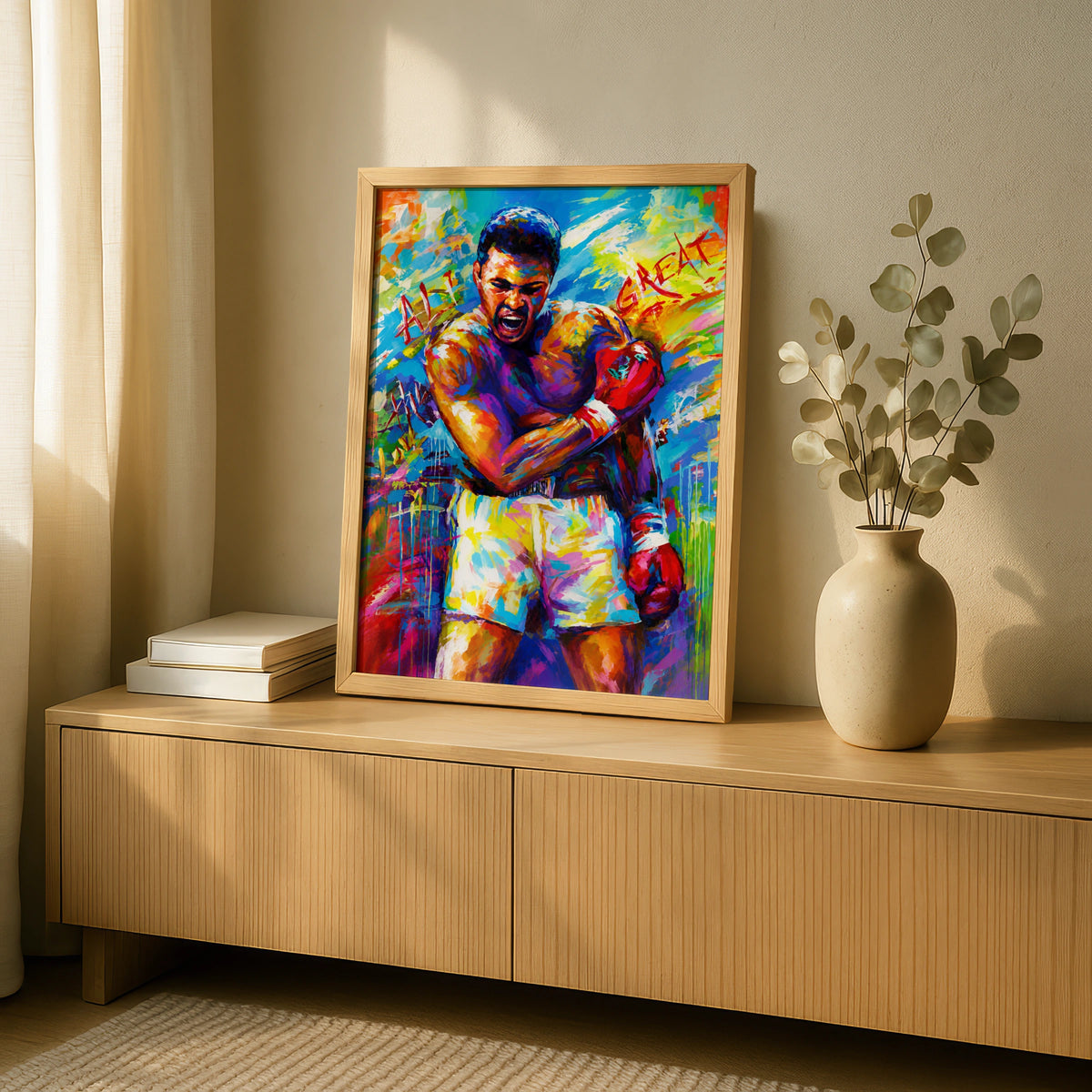 Ali Inspired Wall Art Print, Colourful Boxing Poster, Motivational Sports Decor, Canvas Artwork