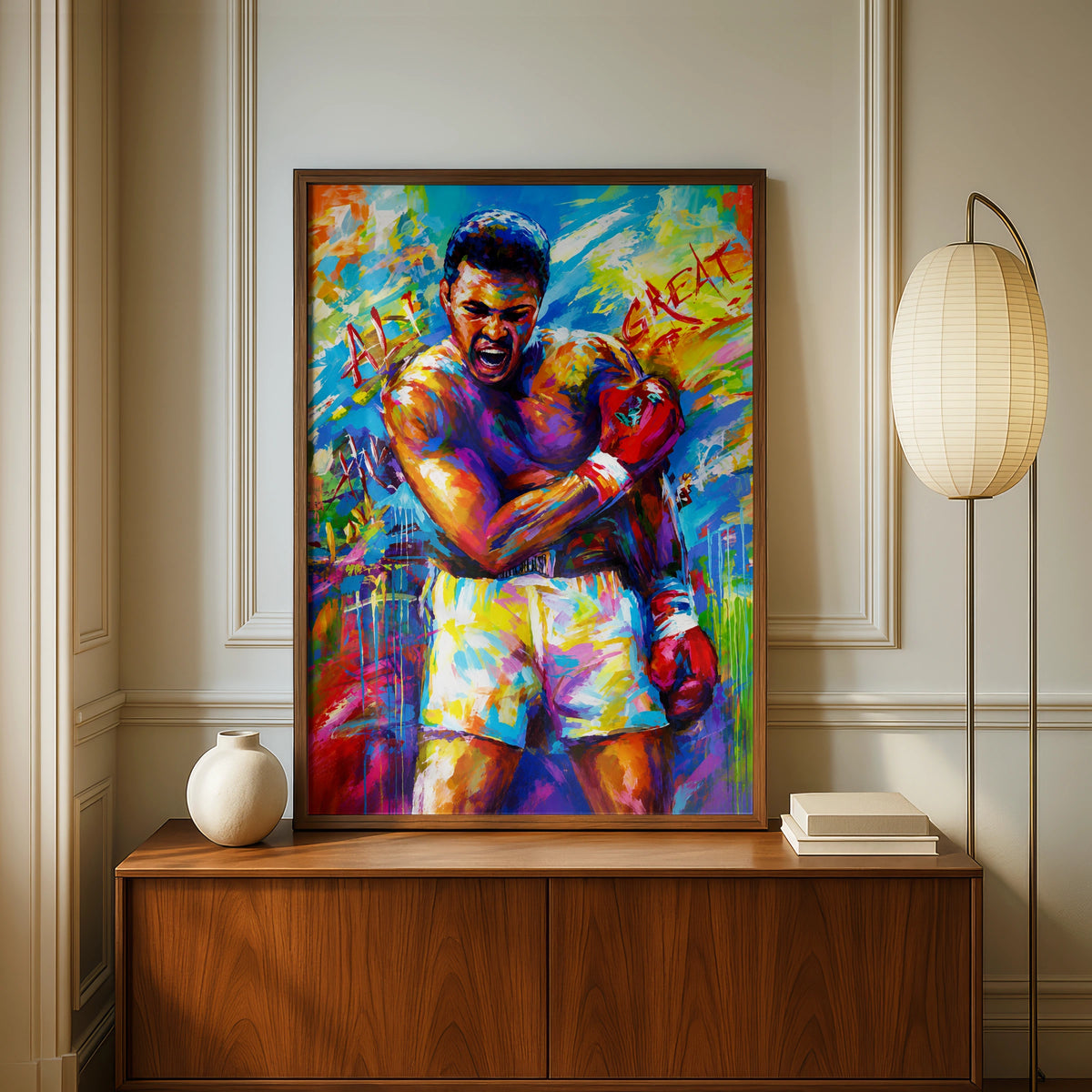Ali Inspired Wall Art Print, Colourful Boxing Poster, Motivational Sports Decor, Canvas Artwork