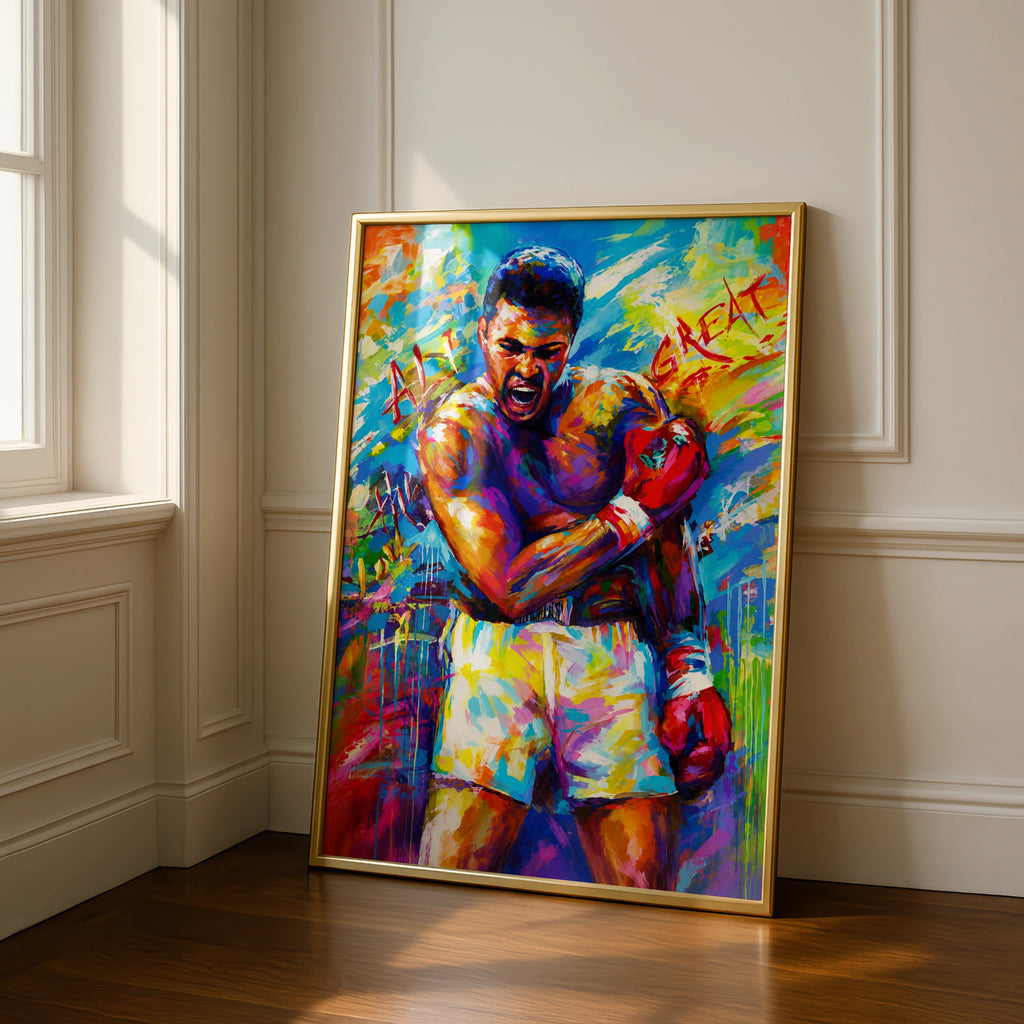 Ali Inspired Wall Art Print, Colourful Boxing Poster, Motivational Sports Decor, Canvas Artwork