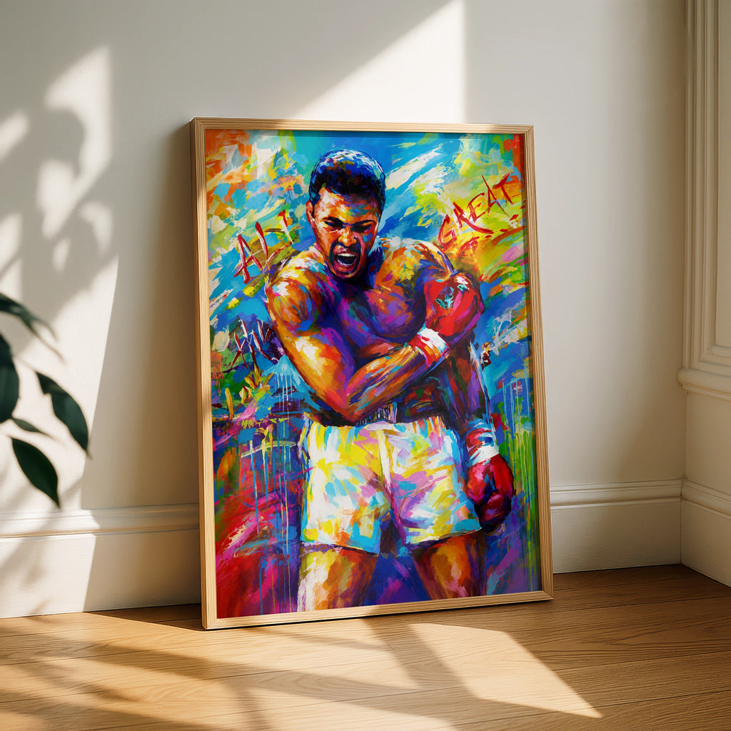 Ali Inspired Wall Art Print, Colourful Boxing Poster, Motivational Sports Decor, Canvas Artwork