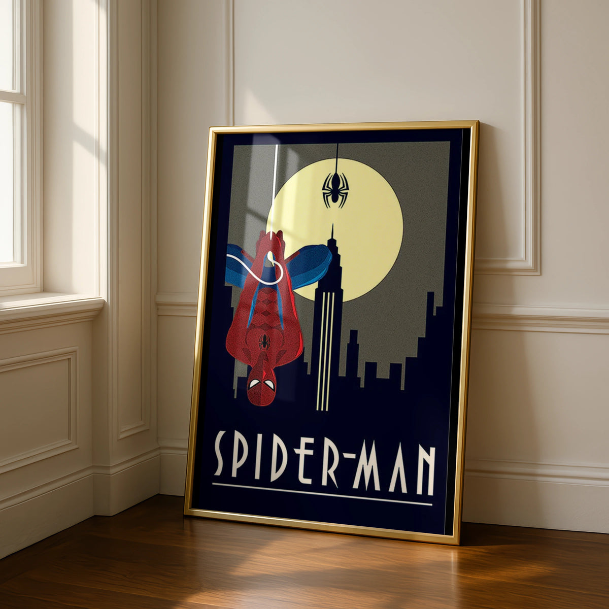 Spider-Man Art Print, Minimalist Superhero Wall Art, New York City Skyline Poster, Vintage Style