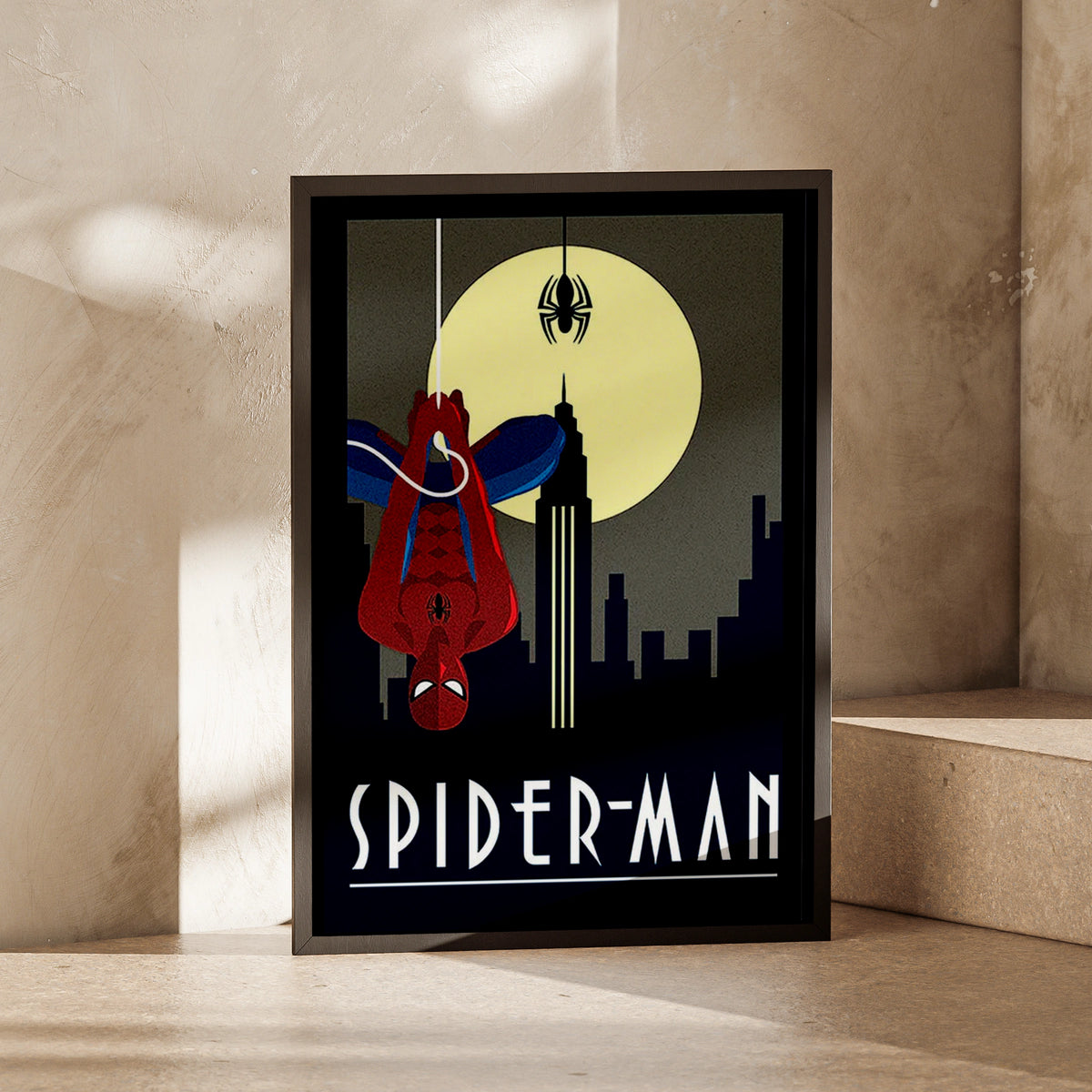 Spider-Man Art Print, Minimalist Superhero Wall Art, New York City Skyline Poster, Vintage Style