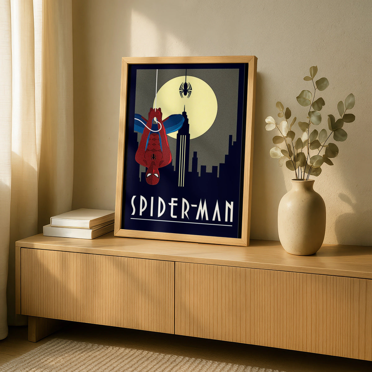 Spider-Man Art Print, Minimalist Superhero Wall Art, New York City Skyline Poster, Vintage Style