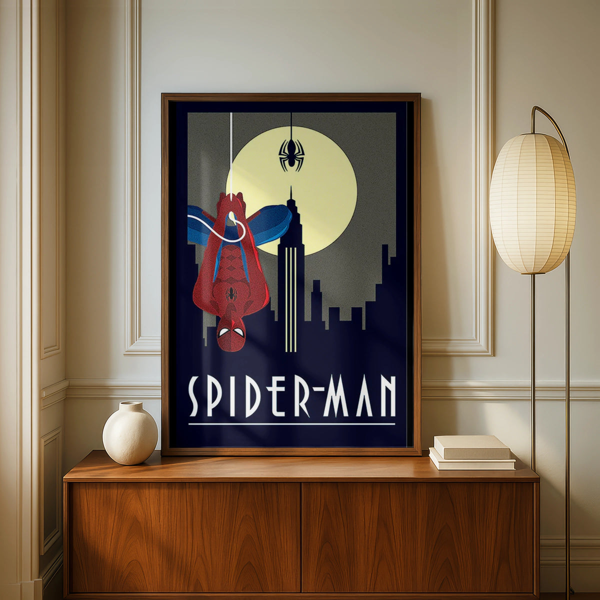 Spider-Man Art Print, Minimalist Superhero Wall Art, New York City Skyline Poster, Vintage Style