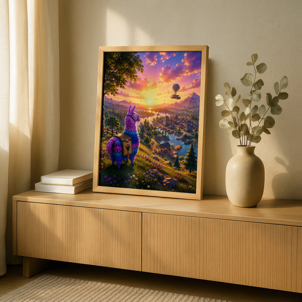 Llama Sunset Wall Art, Colourful Llama Poster, Mountain Landscape Print, Vibrant Decor for Kids Room