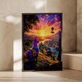 Llama Sunset Wall Art, Colourful Llama Poster, Mountain Landscape Print, Vibrant Decor for Kids Room