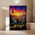 Epic Battle Royale Adventure Poster, Colourful Landscape Art, Gamer Wall Decor, Sunset Scene