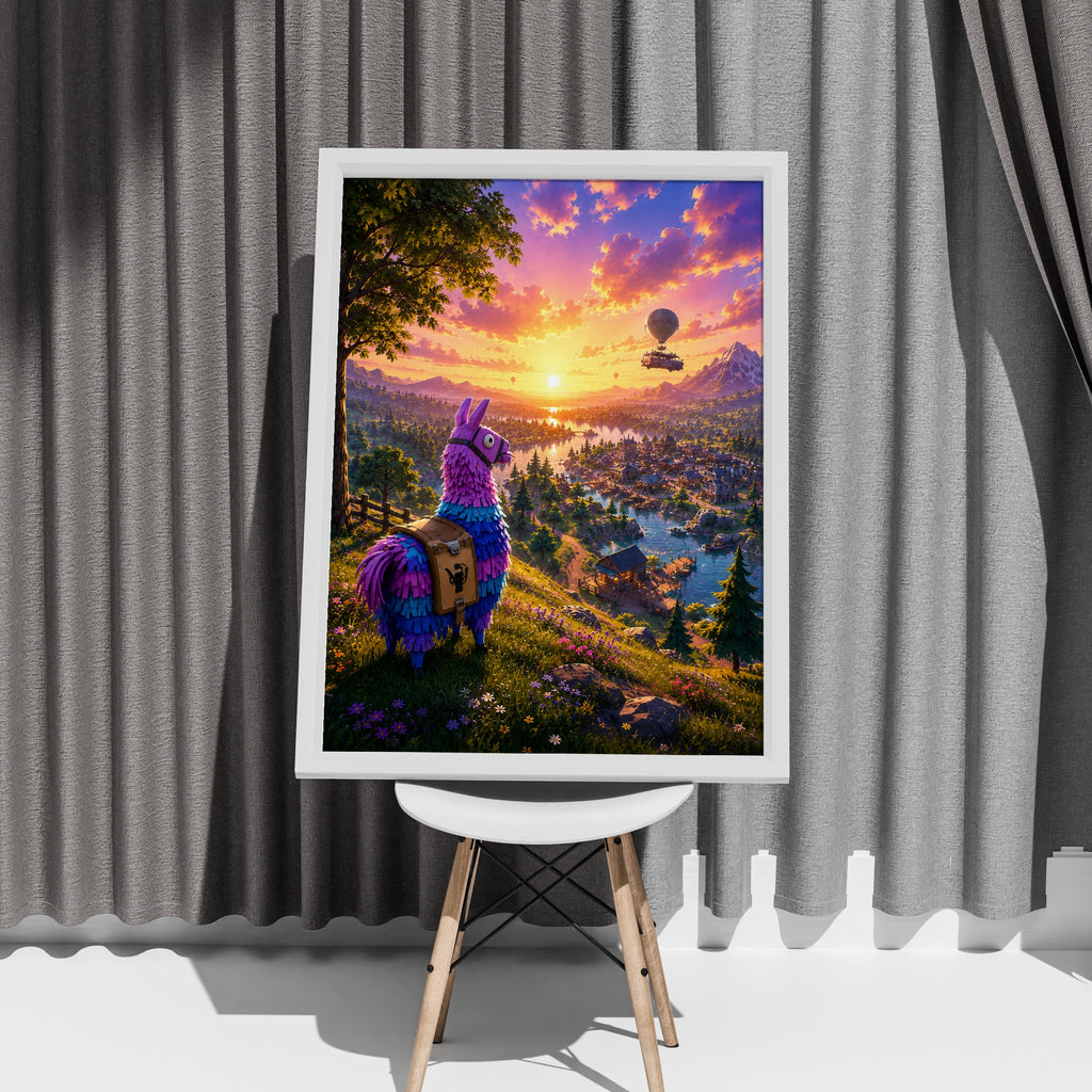 Llama Sunset Wall Art, Colourful Llama Poster, Mountain Landscape Print, Vibrant Decor for Kids Room
