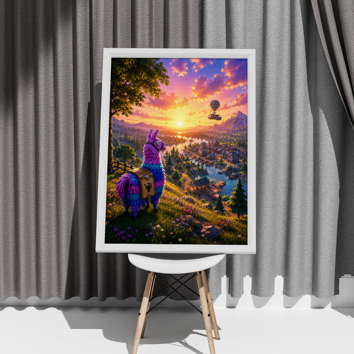 Llama Sunset Wall Art, Colourful Llama Poster, Mountain Landscape Print, Vibrant Decor for Kids Room