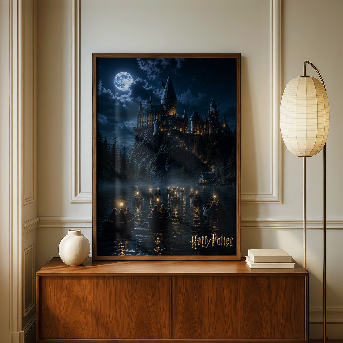 HP Artwork, Hogwarts Castle Night Scene, Magical Moonlit Printable Poster, Fantasy Decor