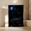 HP Artwork, Hogwarts Castle Night Scene, Magical Moonlit Printable Poster, Fantasy Decor