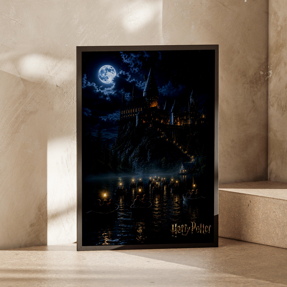 HP Artwork, Hogwarts Castle Night Scene, Magical Moonlit Printable Poster, Fantasy Decor