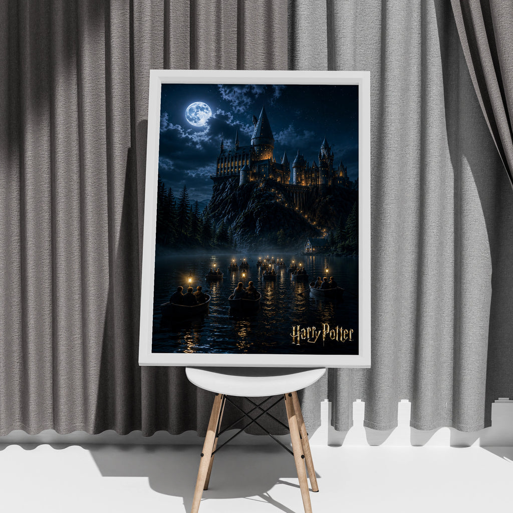 HP Artwork, Hogwarts Castle Night Scene, Magical Moonlit Printable Poster, Fantasy Decor