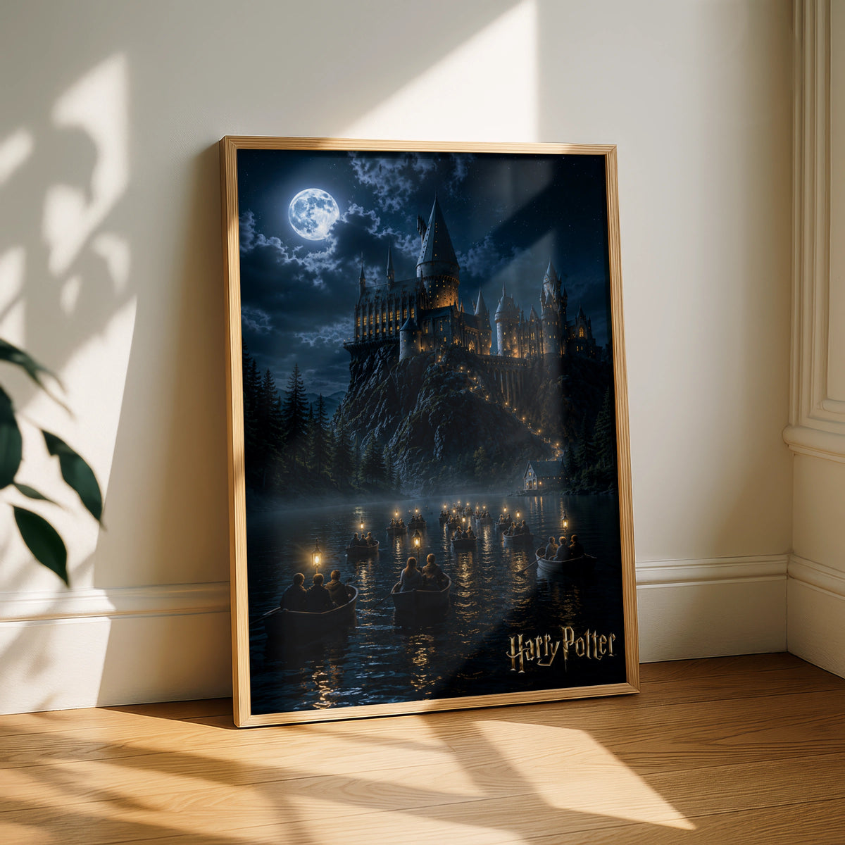 HP Artwork, Hogwarts Castle Night Scene, Magical Moonlit Printable Poster, Fantasy Decor