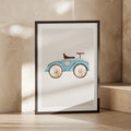Blue Toy Car Print, Watercolour Nursery Wall Art, Boys Room Vintage Ride-On Poster