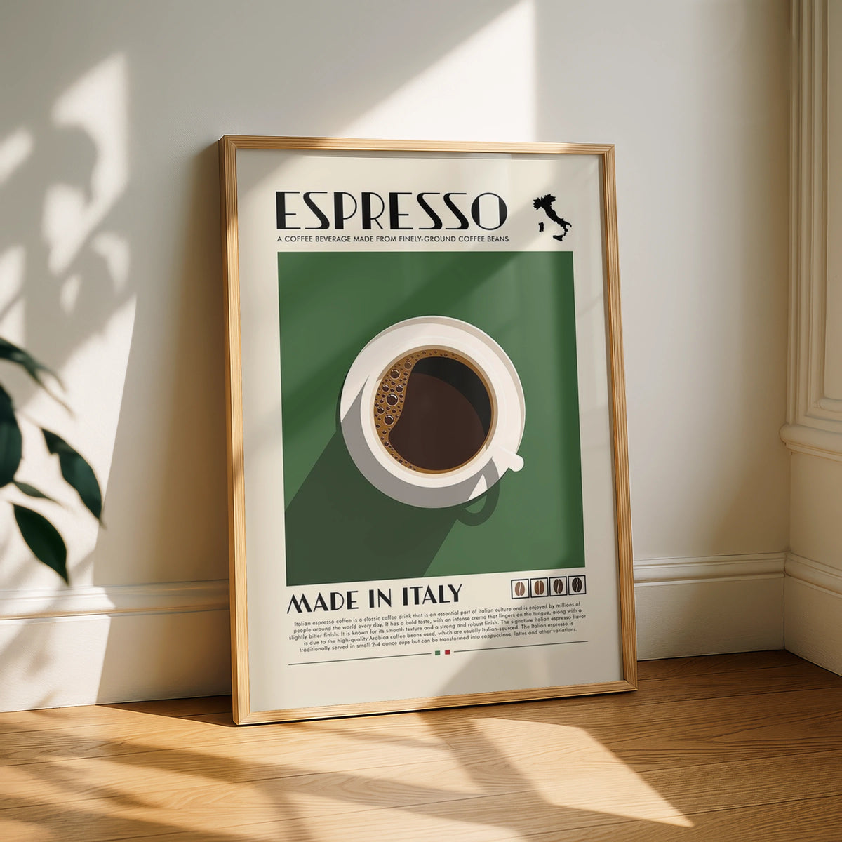 Italian Espresso Coffee Print, Retro Food Poster, Green Kitchen Wall Art Decor