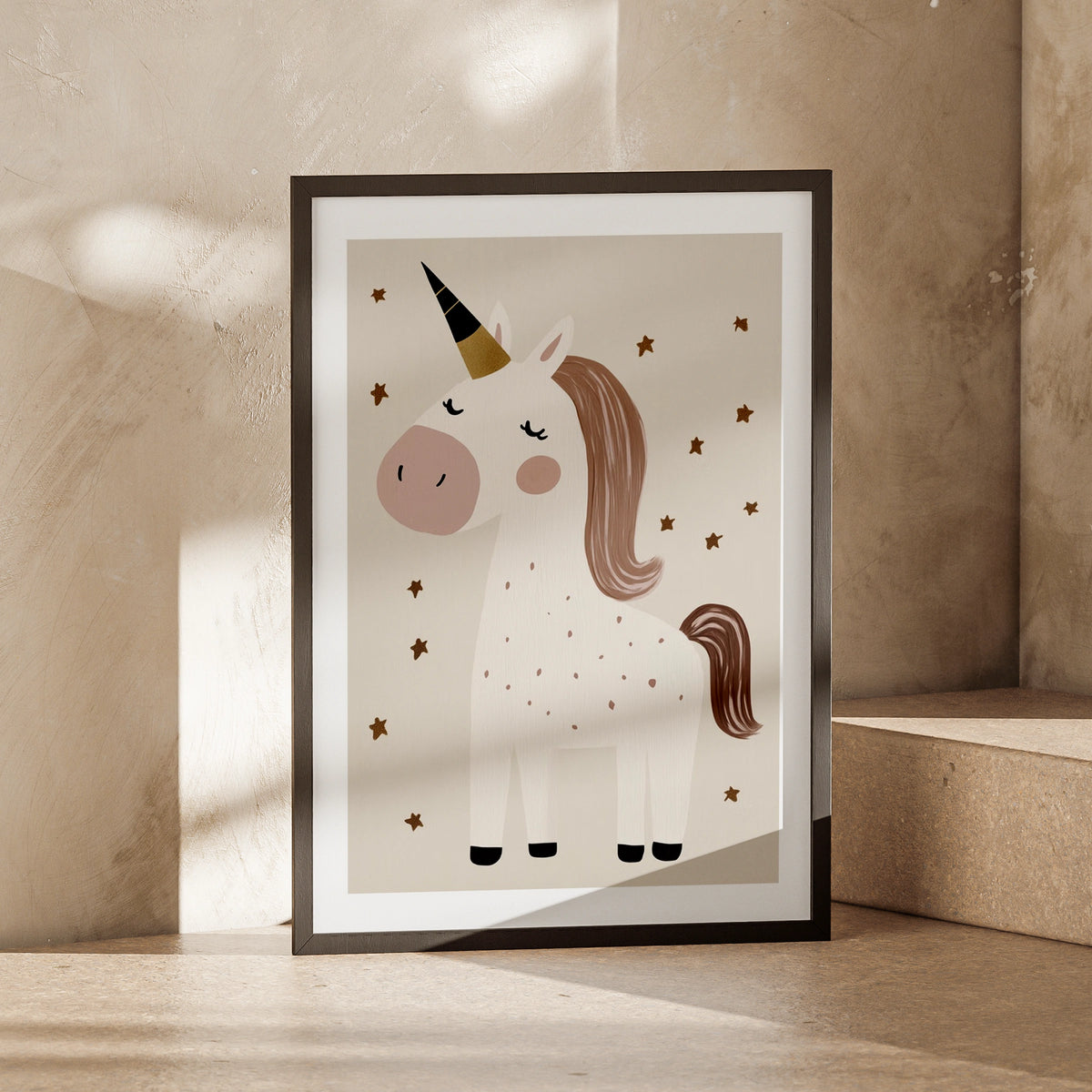 Unicorn Nursery Print, Boho Kids Wall Art, Neutral Beige Girls Room Poster