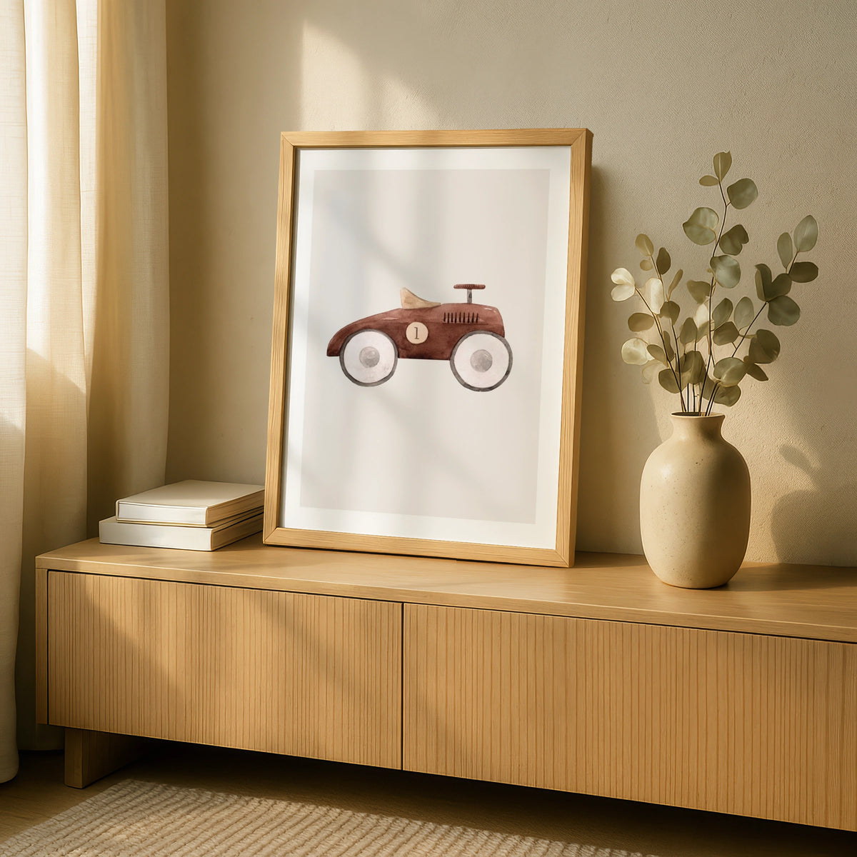 Vintage Toy Car Print, Boys Nursery Wall Art, Brown Race Car Poster, Kids Room Decor