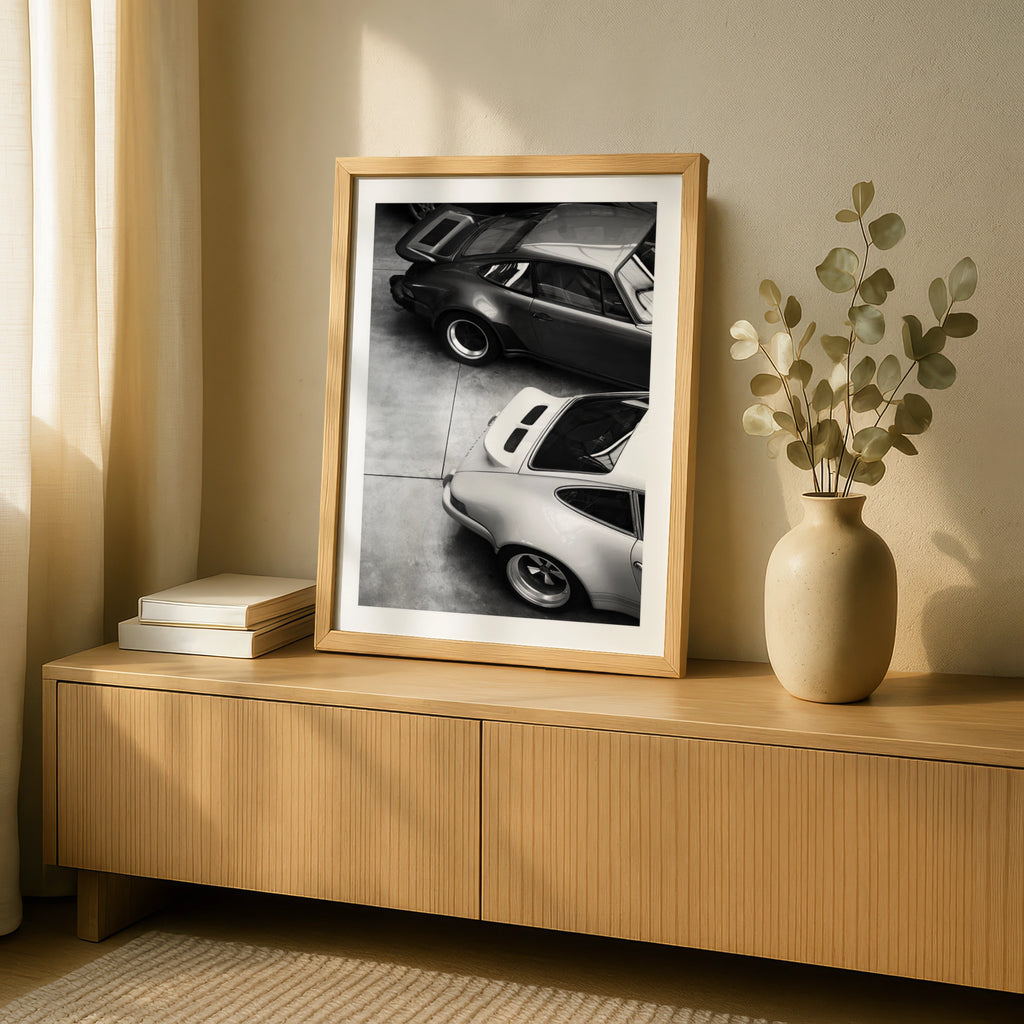 Porsche 911 Black White Poster, Classic Car Wall Art, Vintage Sports Car Print