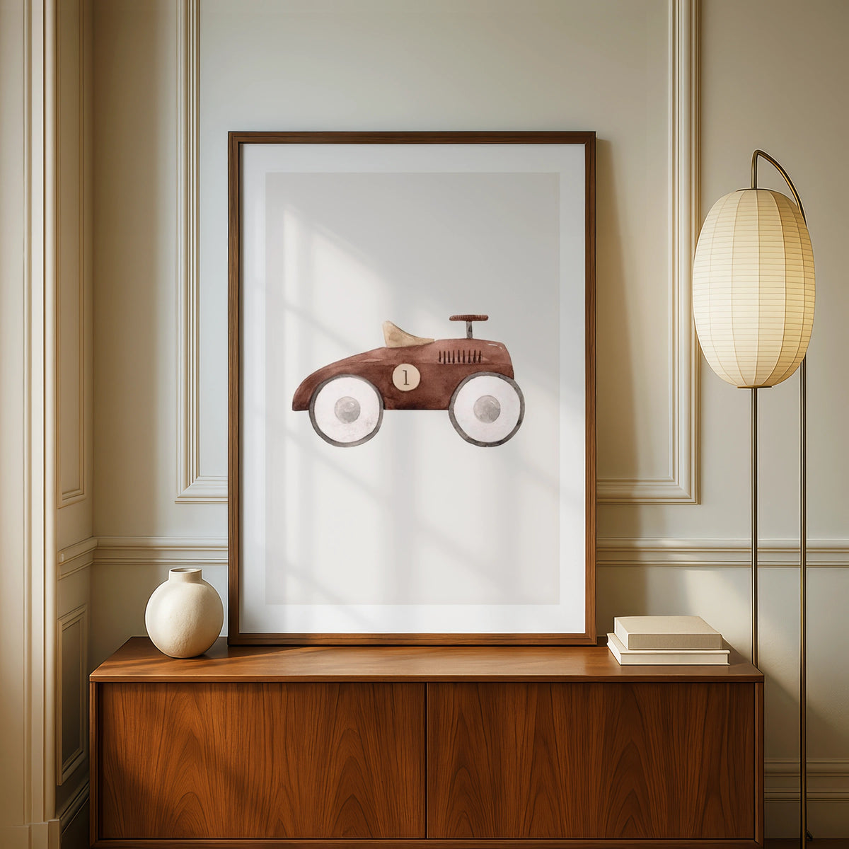 Vintage Toy Car Print, Boys Nursery Wall Art, Brown Race Car Poster, Kids Room Decor