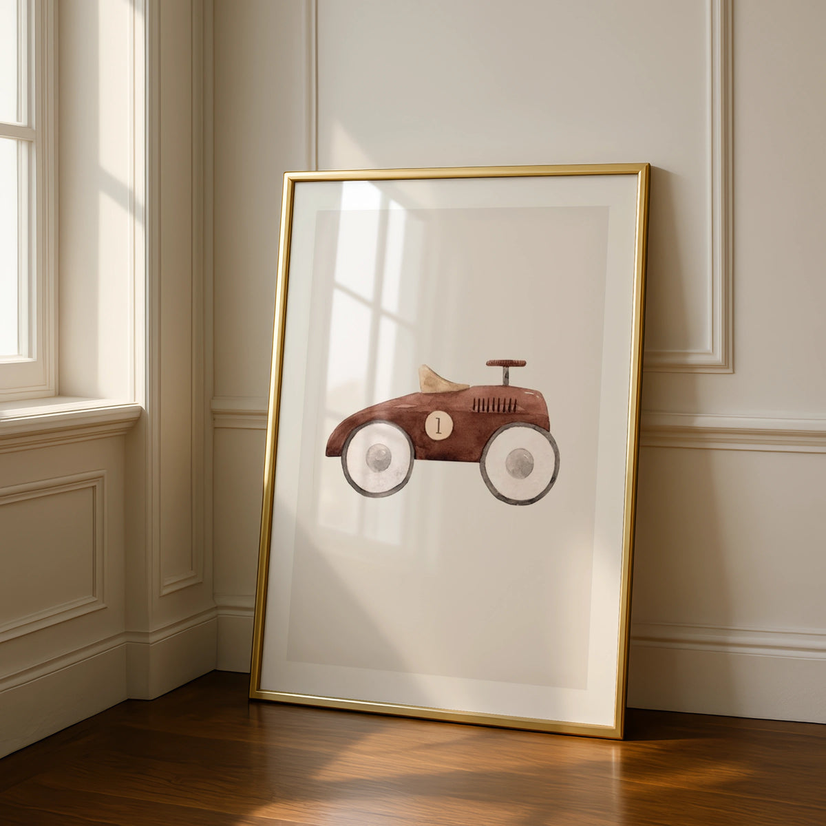 Vintage Toy Car Print, Boys Nursery Wall Art, Brown Race Car Poster, Kids Room Decor