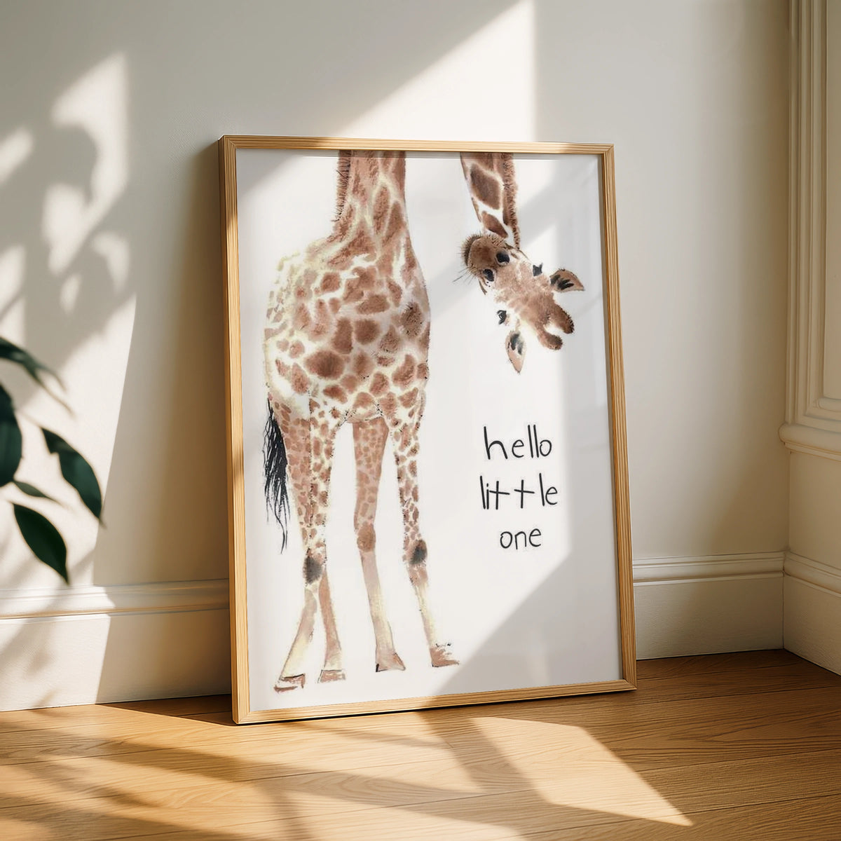 Giraffe Nursery Print, Hello Little One Baby Animal Poster, Safari Wall Art