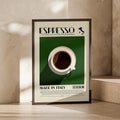 Italian Espresso Coffee Print, Retro Food Poster, Green Kitchen Wall Art Decor