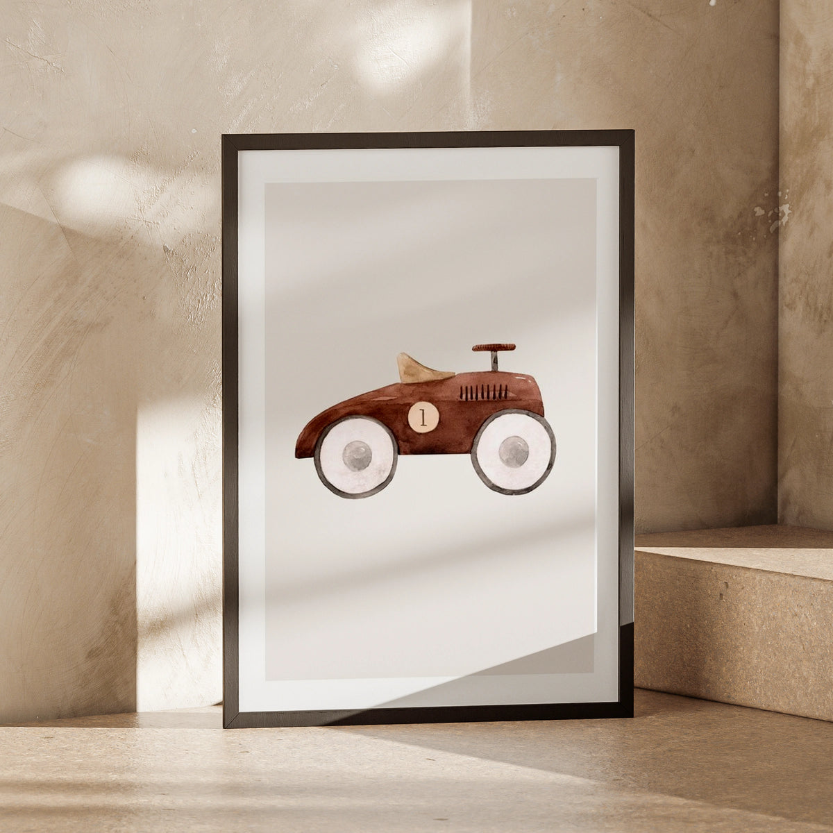 Vintage Toy Car Print, Boys Nursery Wall Art, Brown Race Car Poster, Kids Room Decor