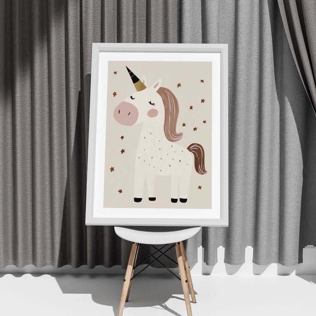 Unicorn Nursery Print, Boho Kids Wall Art, Neutral Beige Girls Room Poster