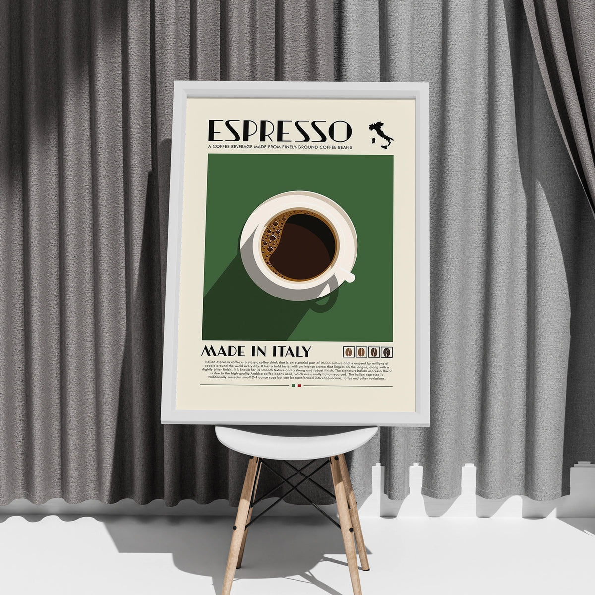Italian Espresso Coffee Print, Retro Food Poster, Green Kitchen Wall Art Decor