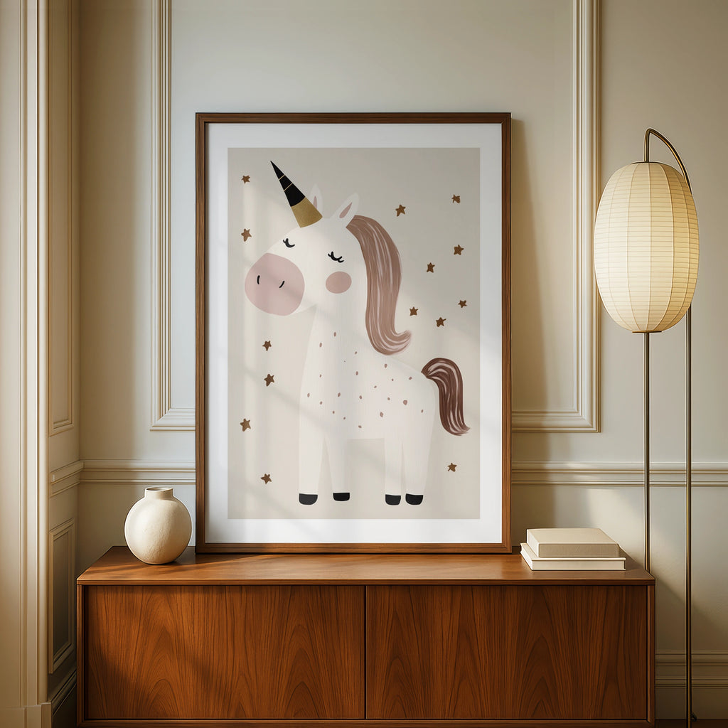 Unicorn Nursery Print, Boho Kids Wall Art, Neutral Beige Girls Room Poster