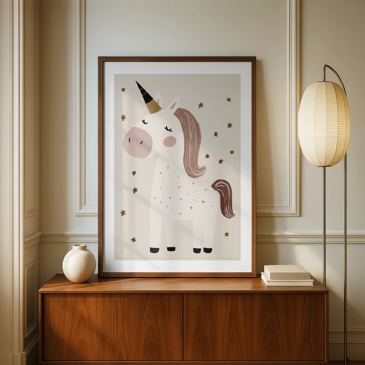 Unicorn Nursery Print, Boho Kids Wall Art, Neutral Beige Girls Room Poster