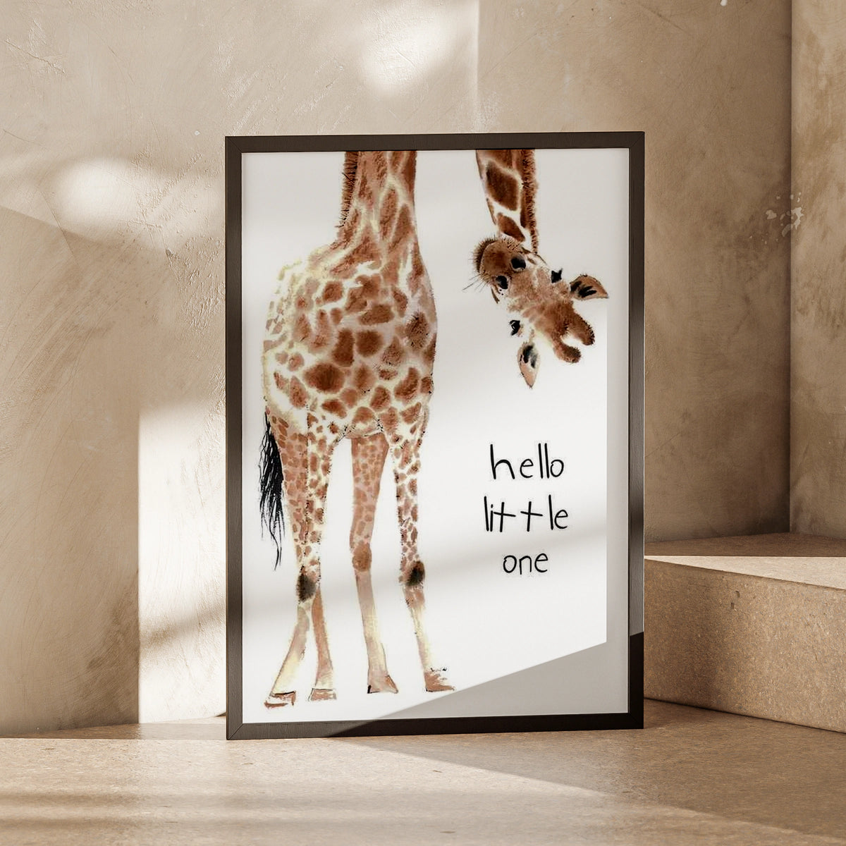 Giraffe Nursery Print, Hello Little One Baby Animal Poster, Safari Wall Art