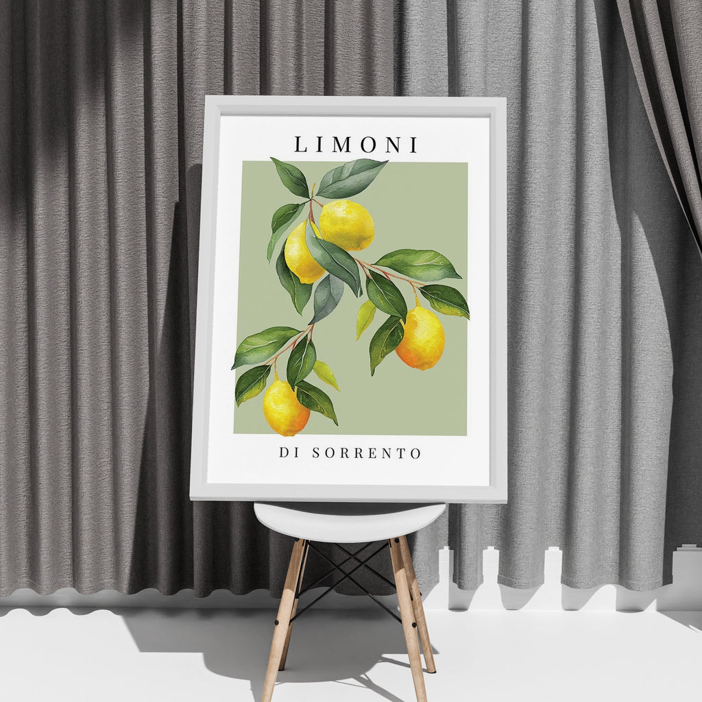 Limoni di Sorrento Lemon Print, Italian Botanical Wall Art, Sage Green Kitchen Poster