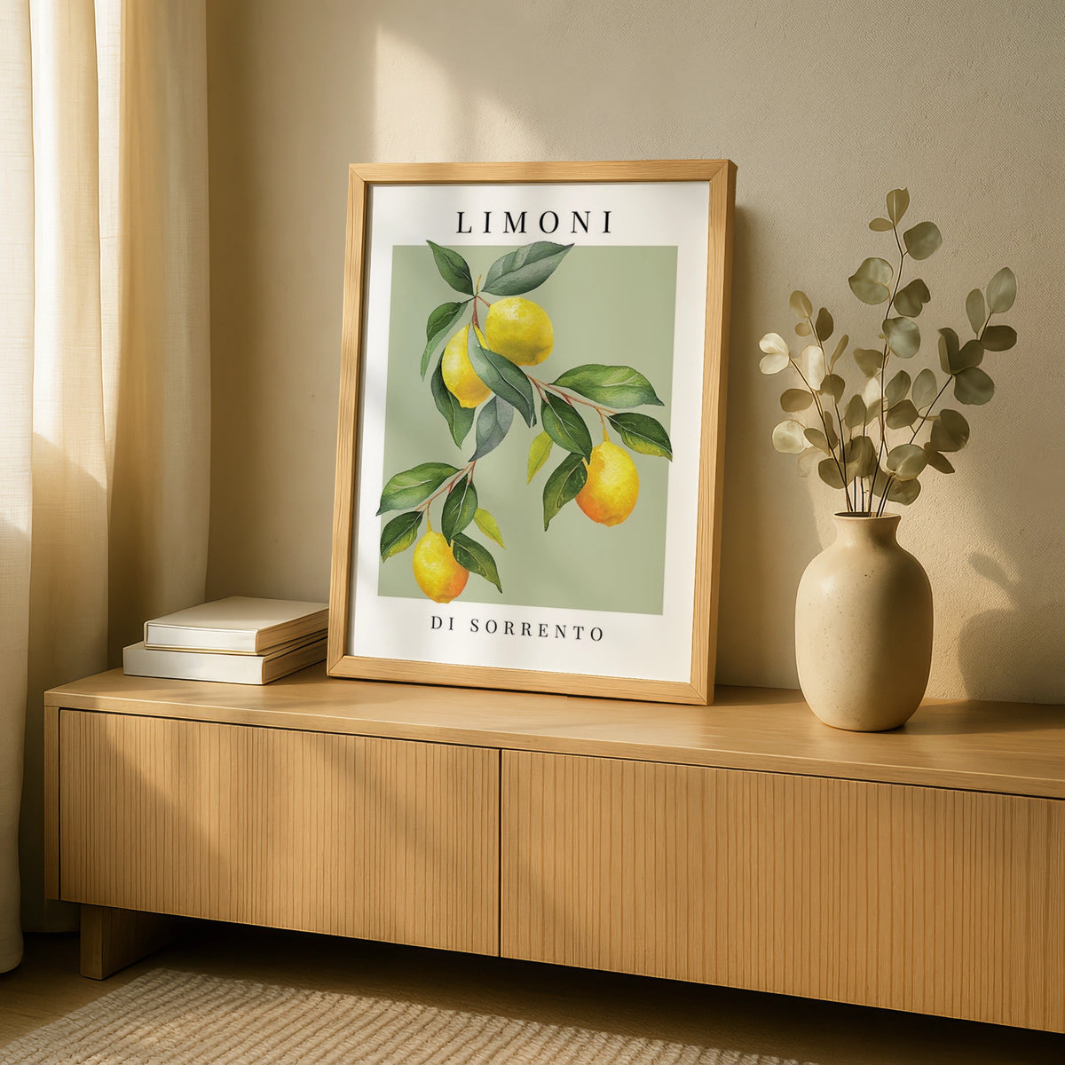 Limoni di Sorrento Lemon Print, Italian Botanical Wall Art, Sage Green Kitchen Poster