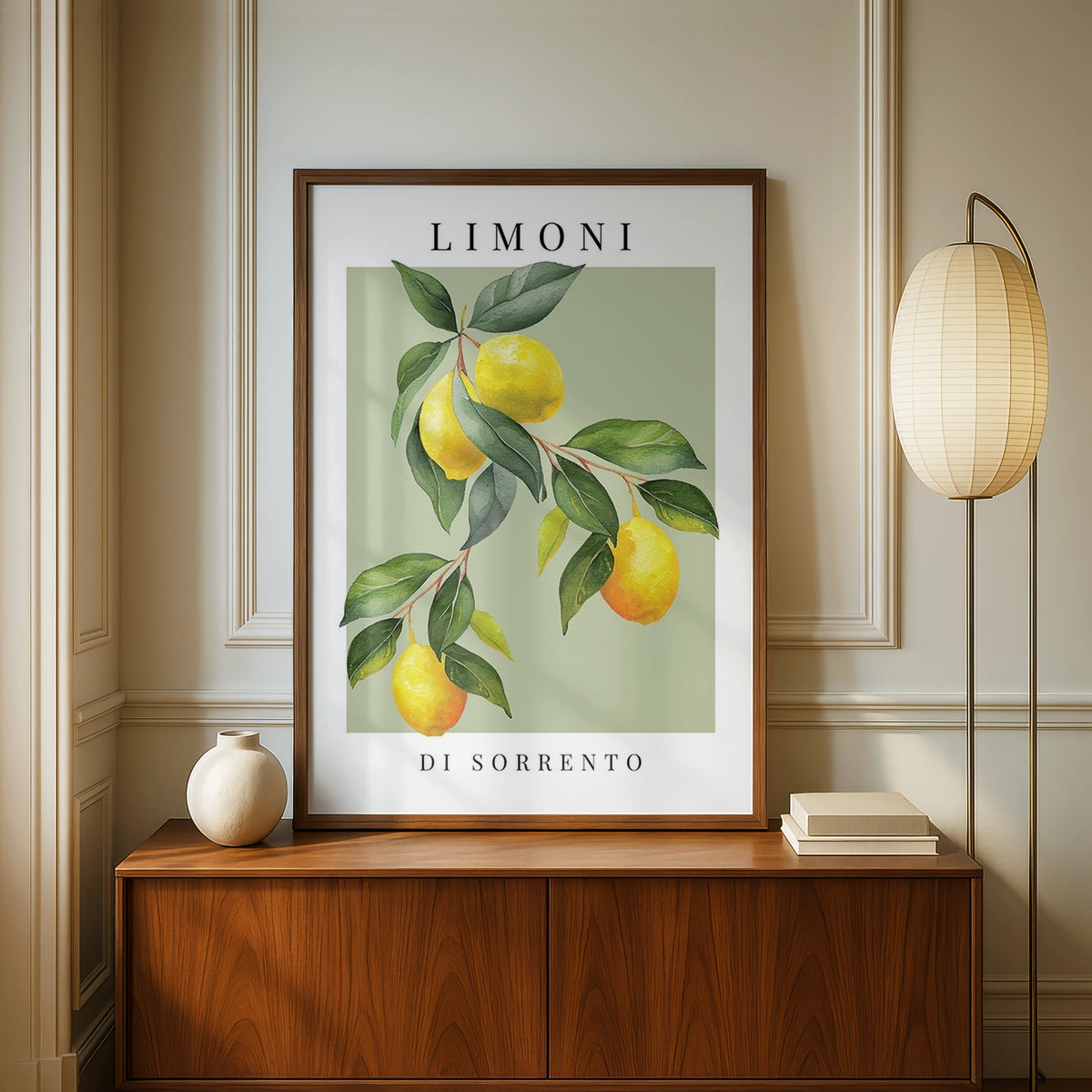 Limoni di Sorrento Lemon Print, Italian Botanical Wall Art, Sage Green Kitchen Poster