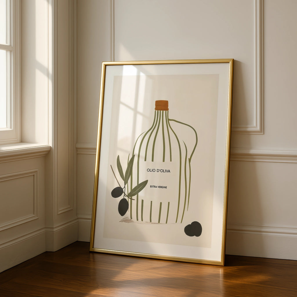 Olive Oil Poster, Italian Kitchen Wall Art, Olio d'Oliva Print, Minimalist Food Decor