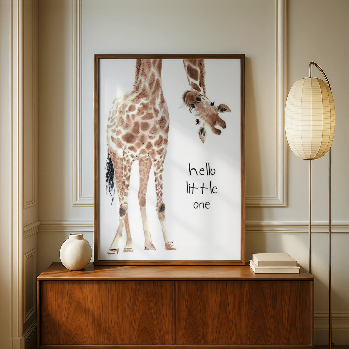 Giraffe Nursery Print, Hello Little One Baby Animal Poster, Safari Wall Art