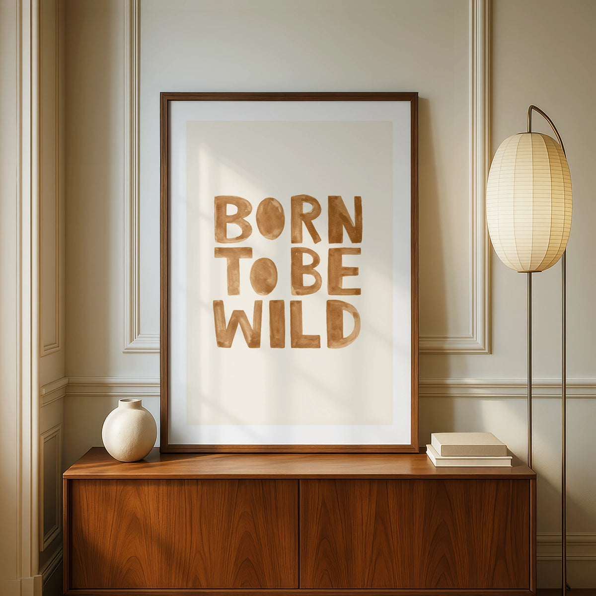 Born To Be Wild Print, Boho Nursery Quote Poster, Tan Watercolour Typography Wall Art