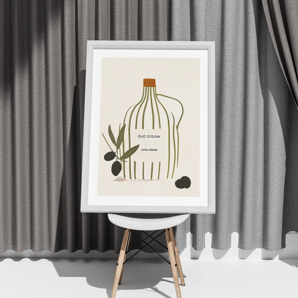 Olive Oil Poster, Italian Kitchen Wall Art, Olio d'Oliva Print, Minimalist Food Decor