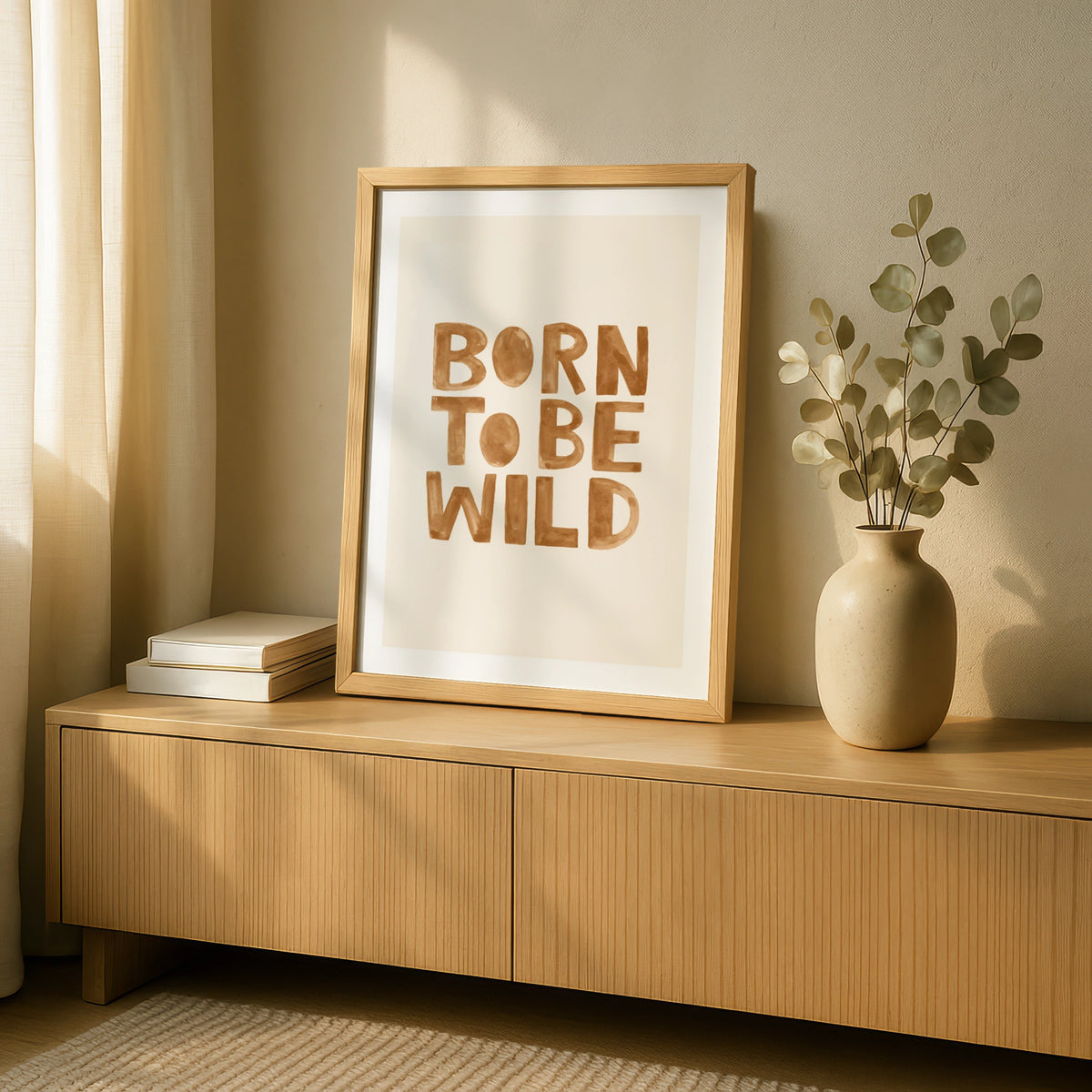 Born To Be Wild Print, Boho Nursery Quote Poster, Tan Watercolour Typography Wall Art