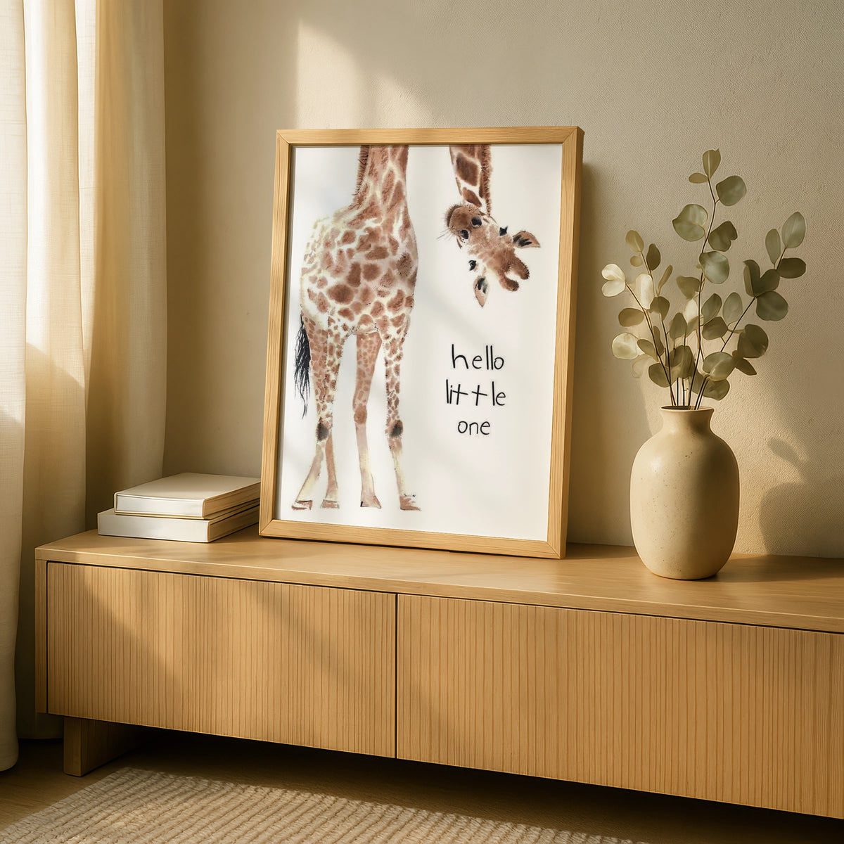 Giraffe Nursery Print, Hello Little One Baby Animal Poster, Safari Wall Art