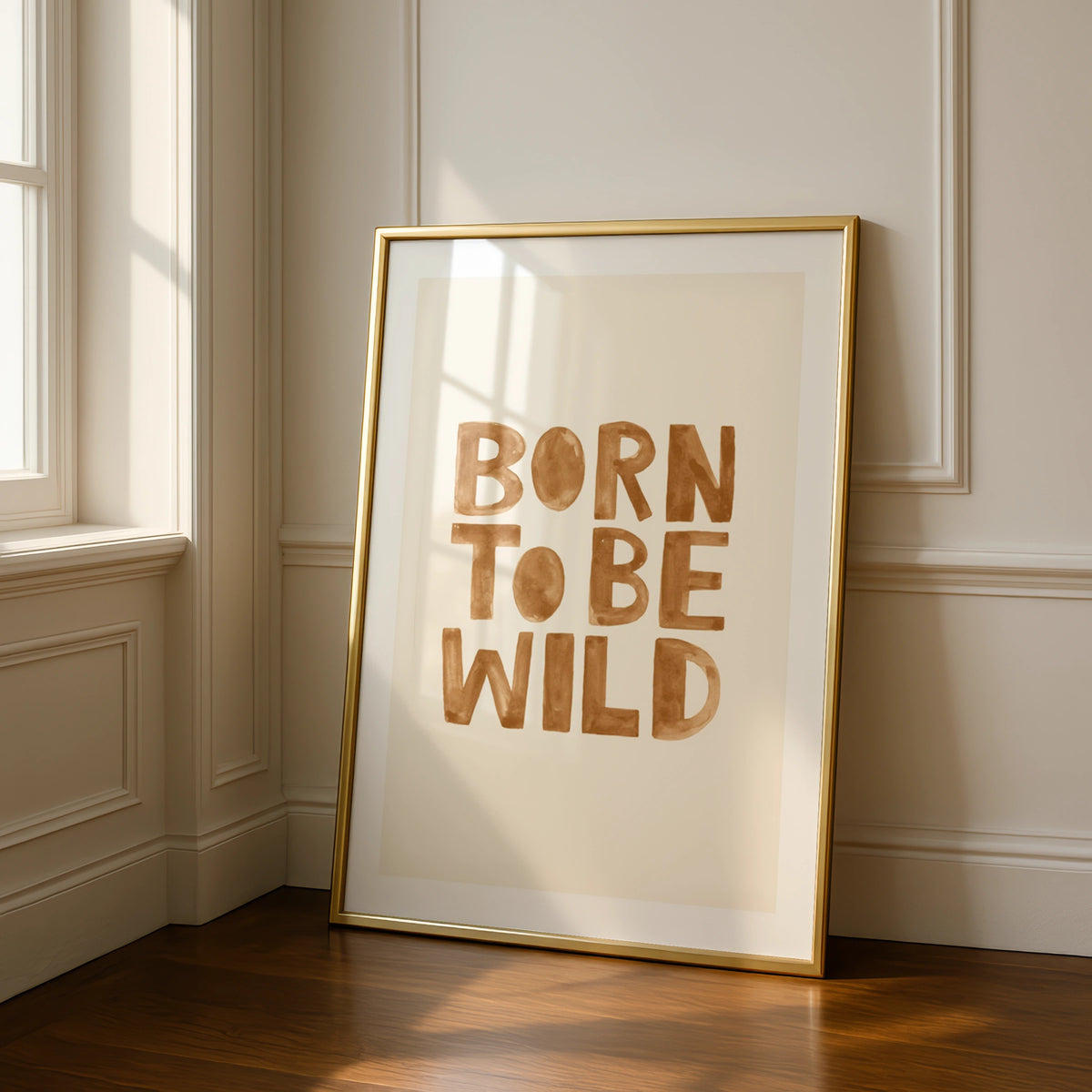Born To Be Wild Print, Boho Nursery Quote Poster, Tan Watercolour Typography Wall Art